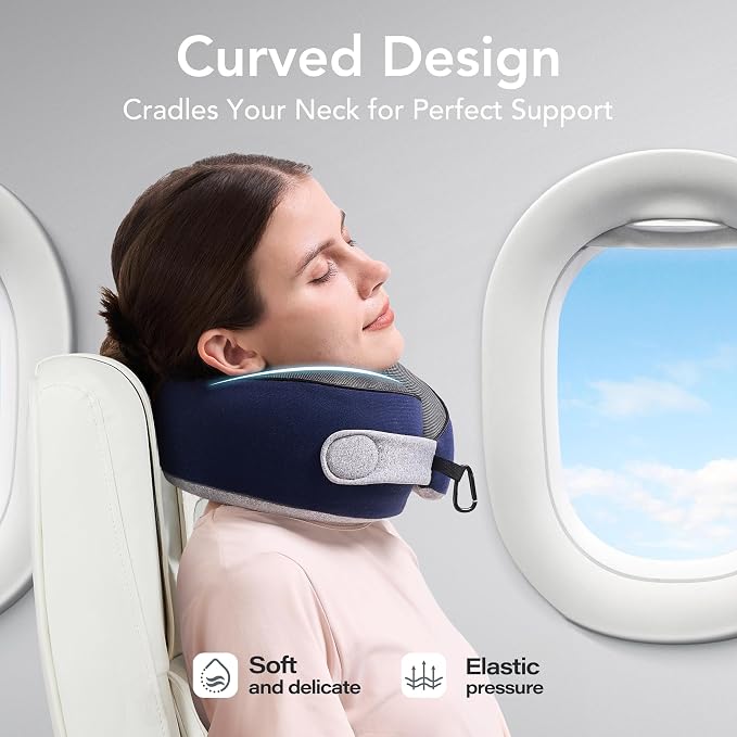 Travel Neck Pillow Airplane Neck Support Ergonomic Design for Traveling | 100% Pure Memory Foam Suitable for Airplanes,Offices and Cars, Navy Blue, Standard, C-Shape - Image 4