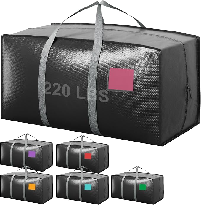 6 Pack Moving Bags with Full-Open Side Zipper, Extra Large 93L Heavy Duty Waterproof Foldable Storage Totes for College Dorm, Moving & Home Organization Gray by RMOHRO