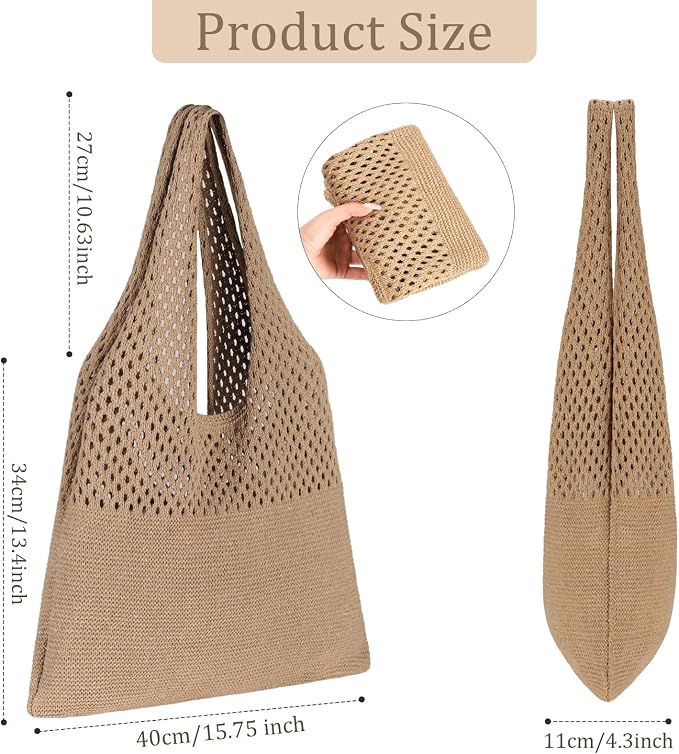 Sightor Crochet Tote Bag, Mesh Beach Bag Knit Summer Hobo Bag for Women | Beach Tote bag Vacation Outfits Aesthetic Boho Bag - Image 4