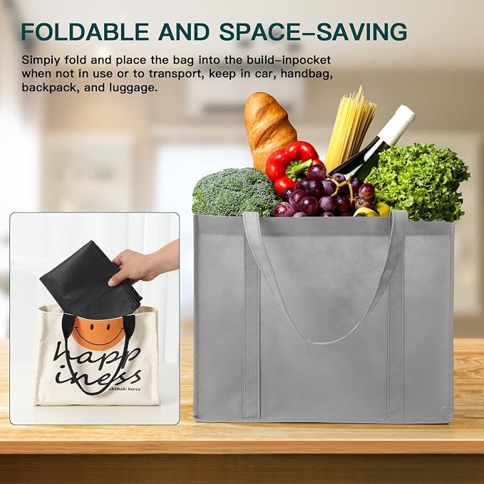 HECTOLIFE 20-Pack Reusable Grocery Bags，Large Washable Foldable Shopping Bags，Heavy Duty Tote Bags with Reinforced Handles - Image 5