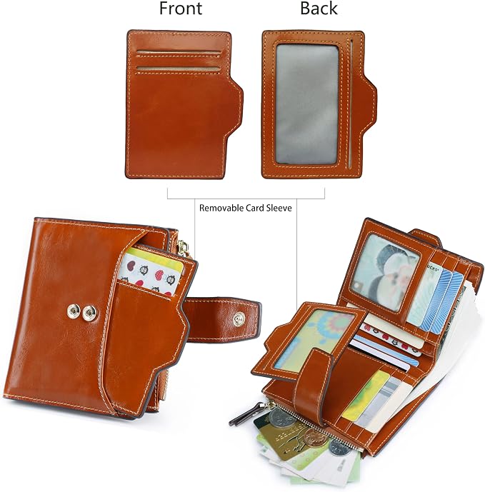 Women's RFID Blocking Leather Small Compact Bi-fold Zipper Pocket Wallet Card Case Purse with id Window - Image 3