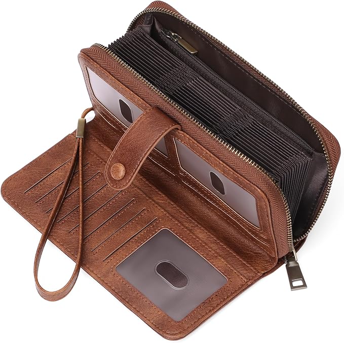 GAEKEAO Leather Credit Card Holder Wallet for Women RFID Blocking Large Capacity Bifold Zipper Card Case Organizer with Wristlet 45 Slots - Image 7