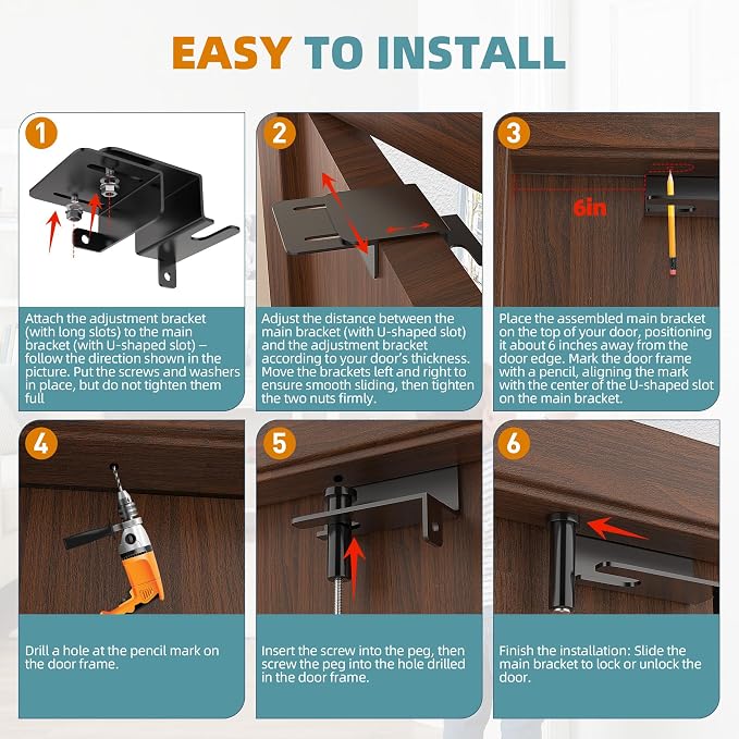Adjustable Child Proof Door Top Lock with Ergonomic Grip, 2MM Thick Solid Steel Child Safety Door Top Lock for Interior Exterior Doors Easy Sliding Lock Unlock from Both Sides for Kids Safety - Image 7