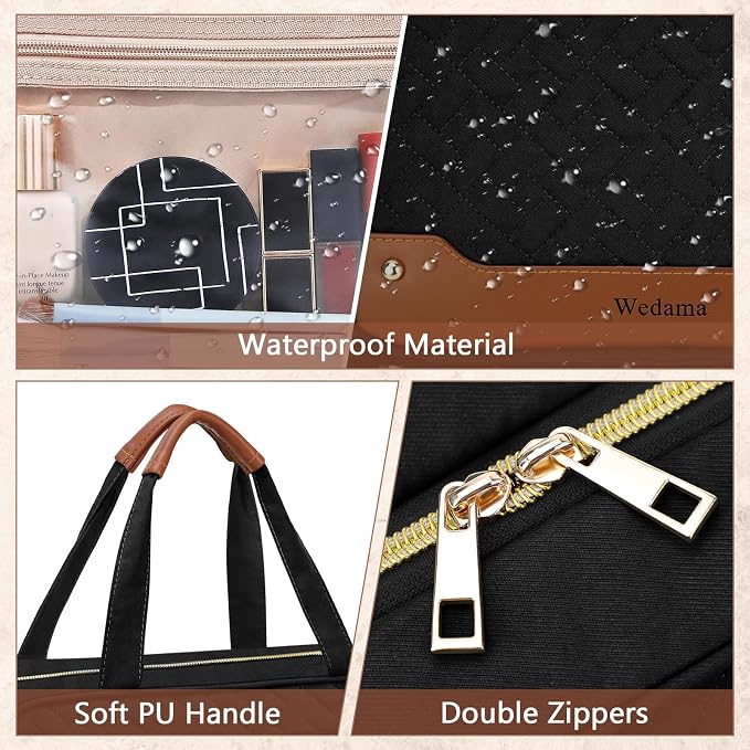 Toiletry Bag for Women, Hanging Travel Toiletry Bag with Jewelry Organizer Compartment Medium Makeup Bag, PVC Waterproof Cosmetic Travel Bag Trips Camping Bathroom, Black+Brown - Image 6