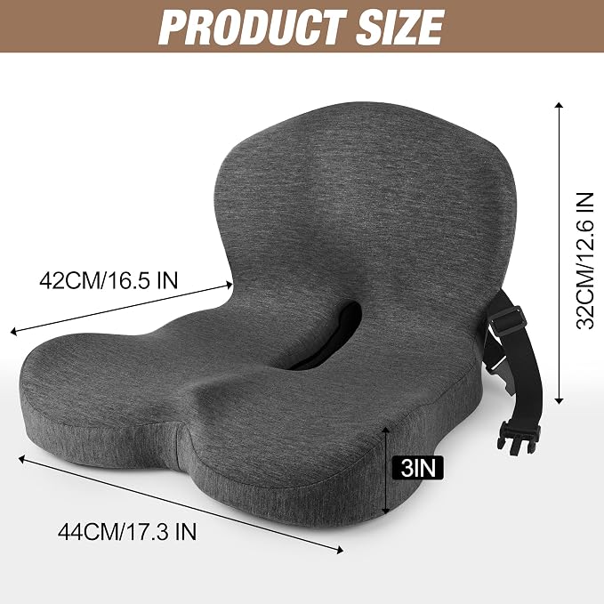 Truck Seat Cushion, Memory Foam Trucker Seat Cushion for Truck Driver Long Sitting with Adjustable Strap, Back Support and Pain Relief for Trucker Driving Office Chair and Pain, Dark Gray - Image 2