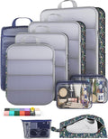 Veken 9/11 Set Compression Packing Cubes Garment Bags for Travel Essentials,Compressible Expandable Luggage Organizer Bags,Space Saver Bags with Over 1000 pcs of Mesh Holes(Dark Blue Floral) by Veken