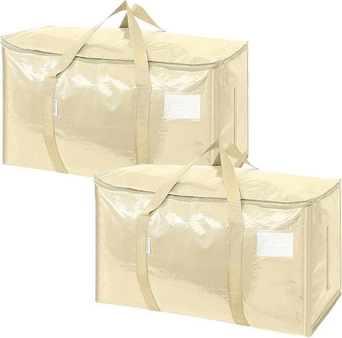 TICONN 2 Pack Extra Large Moving Bags Heavy Duty with Zippers & Carrying Handles, Durable Storage Bags Moving Boxes for Closet Organizers and Storage (2 Pack, Cream) by TICONN