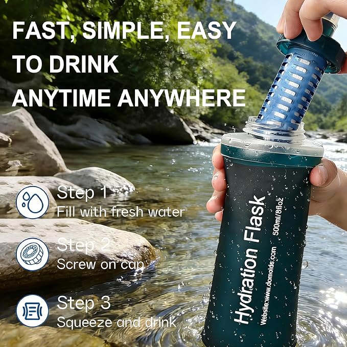 AXEN Collapsible Water Bottle with Filter for Hiking Travel, 700ml Green | Foldable Design, Lightweight Portable Filtered Water Bottle, Soft Hydration Flask for Trail Hiking Running Outdoors - Image 5