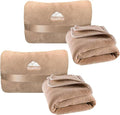 BlueHills 2-Pack Soft Plush Mini Travel Blanket Pillow Airplane, Warm Beige | Premium Compact in Bag, Portable for Flight, Traveling Essentials, Travel Set Blankets, Luggage Belt & Backpack Clip, Gifts by BlueHills