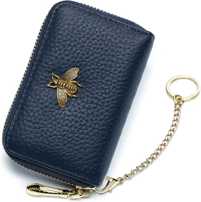 imeetu RFID Credit Card Holder, Small Card Wallet Women, Leather Card Case | Genuine Leather Women's Card & id Cases, Change Coin Purse with Zipper Keychain id Window, 20 Colors & 3 Styles, Daily, Gifts by imeetu