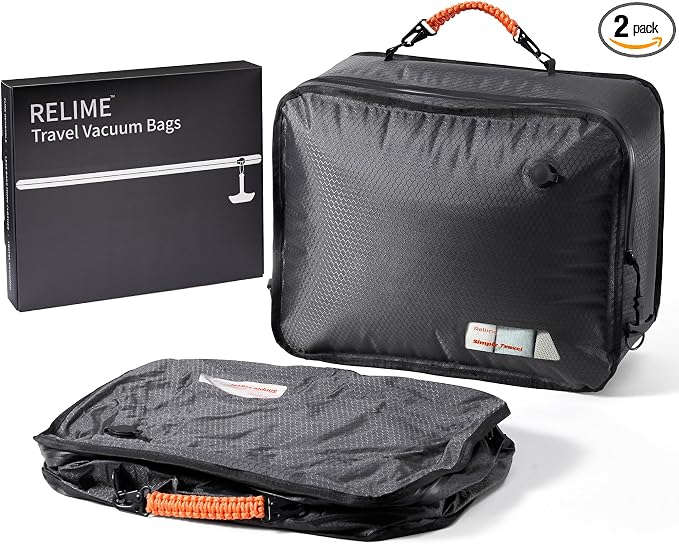 Relime Apex Series Vacuum Bags for Travel Luggage, 180° Open, Reusable Compression Bags for travel Pack, Vacuum Seal Packing Cube for Cloth (2Medium No Pump) by Relime