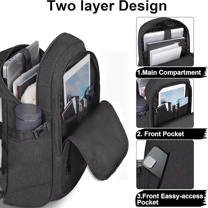Mancro Business Travel Laptop Backpack, Anti Theft Slim Laptop Bag for Men | Water Resistant Work Backpack with Lock, Tech Computer Bag with Laptop Compartment Fits 15.6 Inch Laptop for Travel, Black - Image 2
