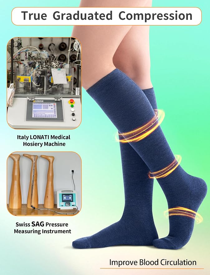 Bamboo Viscose Compression Socks with Reinforced Sole - Knee High Womens Support Socks with Seamless Toe, 18-25 mmHg - Image 2