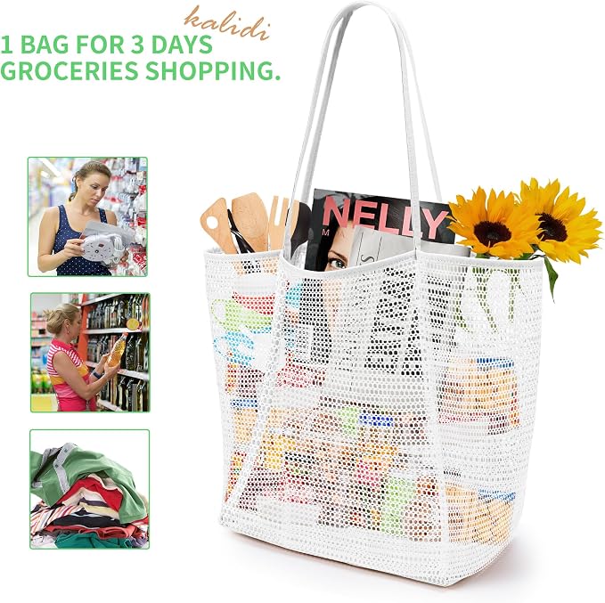 KALIDI Beach Mesh Tote Bag, Casual MAX 23L Summer Foldable Hobo Bag Women | Sandproof Widen Strap Large Shoulder Bag For Lake Pool Vacation Travel Picnic Grocery Market Shopping Carrier - Image 4