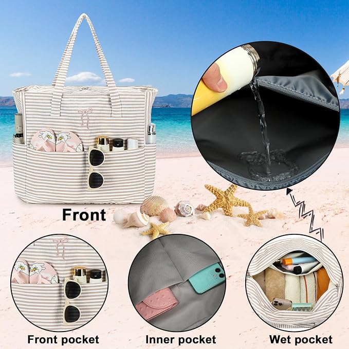 Bluboon Beach Bags for Women, Large Waterproof Tote Bag With Wet Compartment for Pool Weekender Travel Gym - Image 7