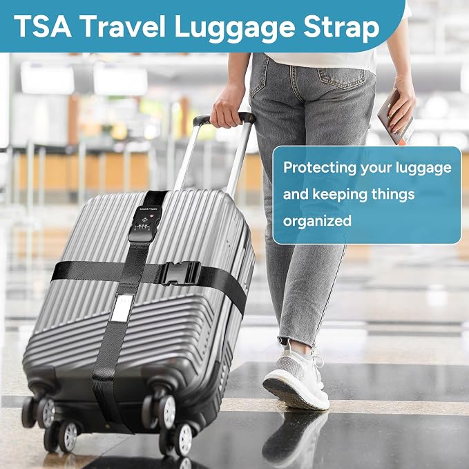 Travel Inspira Anti-Theft Suitcase Belt with TSA Lock | Heavy-Duty Nylon; TSA-Approved Lock with Tag; Adjustable 103-200cm; Secure Black Strap; 20-28 Inch Bags - Image 7