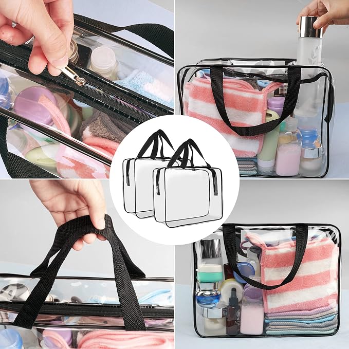 Clear Toiletry Bag Quart Size Bag 2Pcs Travel Makeup Cosmetic Bag PVC Toiletries Cosmetic Pouch for Women Men (L) - Image 5