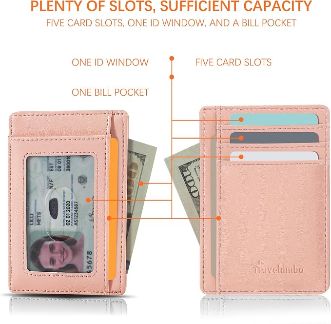 Travelambo Slim Wallet Front Pocket Minimalist Leather RFID Blocking Medium Size - Image 6