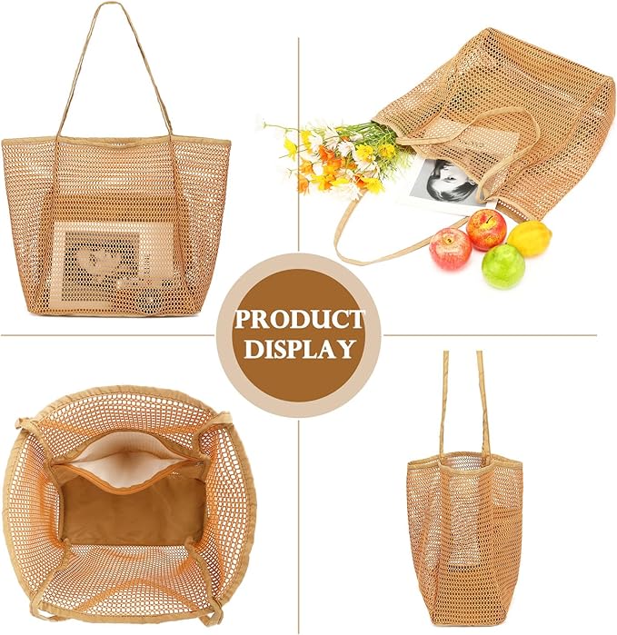 Fammart Mesh Beach Bag for Women, Summer Straw Tote Hobo Pool Bags with Zipper Pocket, Travel Vacation Cruise Essentials 2026 - Image 6