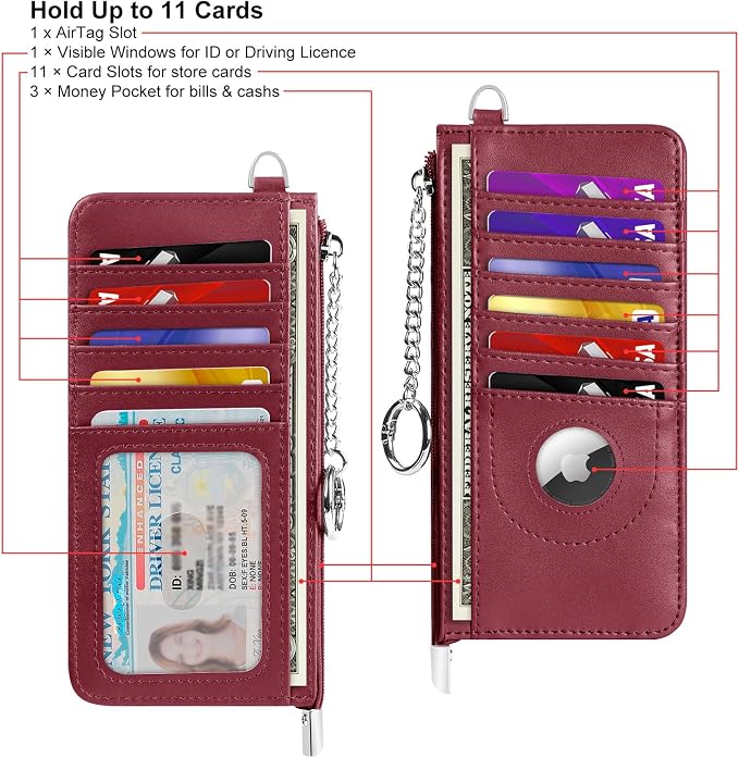 RFID Blocking Slim Credit Card Holder Wallet with Zipper Money Pocket & Keychain, Slim Airtag Wallet for Men Women - Image 9
