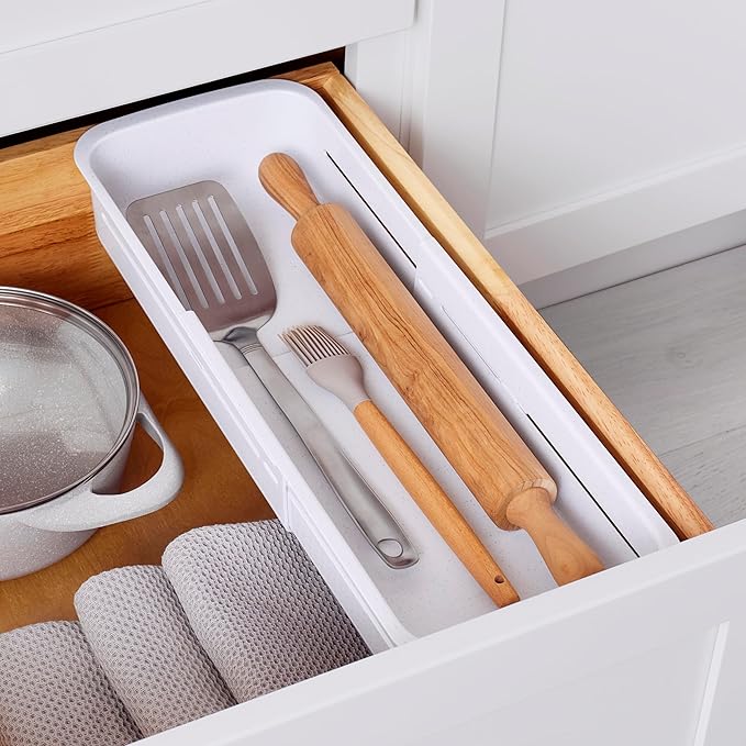 YouCopia DrawerFit® Sliding Drawer Bin, Expandable and Adjustable Kitchen Storage Organizer, Speckled White by YouCopia
