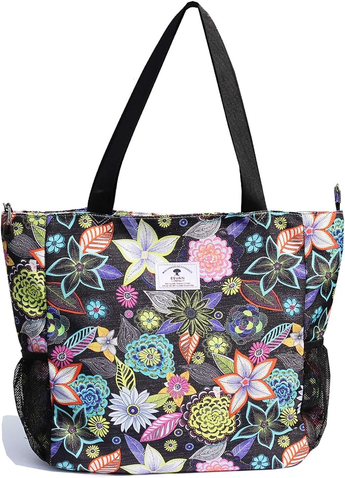 ESVAN Original Floral Water Resistant Large Tote Bag Shoulder Bag for Gym Beach Travel Daily Bags Upgraded - Image 5