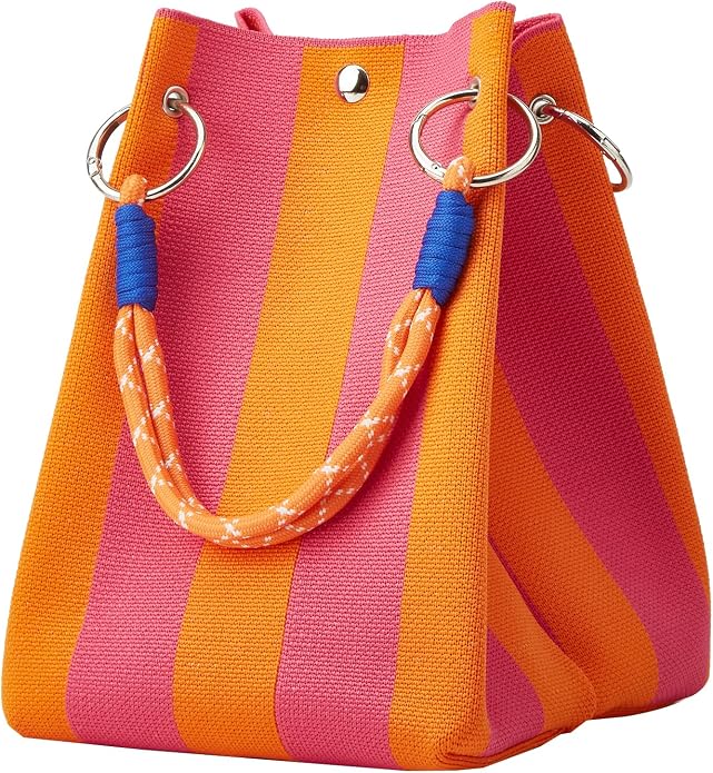 Mini Knit Tote Women Striped Crochet Bucket Handbag Small Purse Shoulder Bag Vacation Lightweight Beach Bag Travel Weekend | small by Unknown