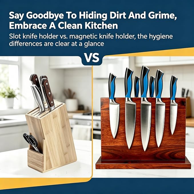 Magnetic Knife Blockr- Acacia Wood Strong Magnetic Knife Holder, Secure Knife Storage Organizer | Chef Tools & Space Saving for Kitchen Knives (brown) - Image 5