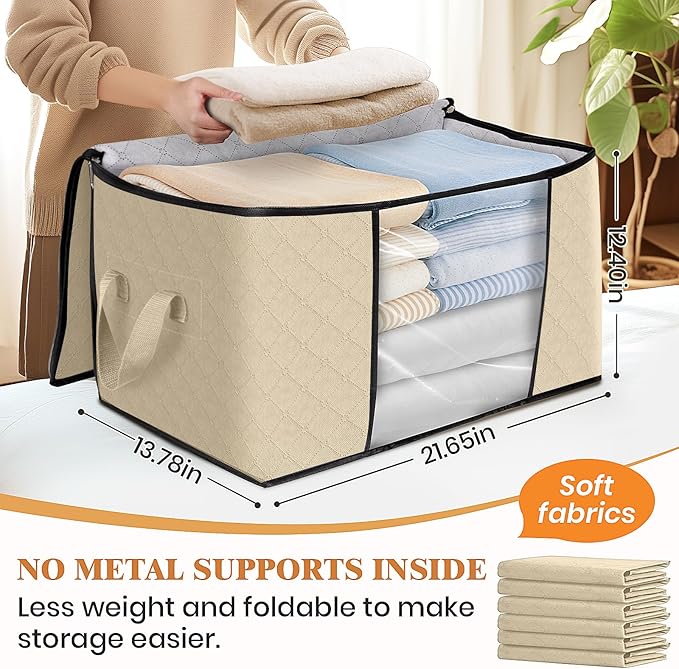 6 Pack Storage Bags for Clothes Blanket Storage Bins with Lids | Foldable Closet Organizers with Zippers,Window and Handles,Fabric Storage Bins for Sweater,Comforter,Bedding,Dorm essentials - Image 2