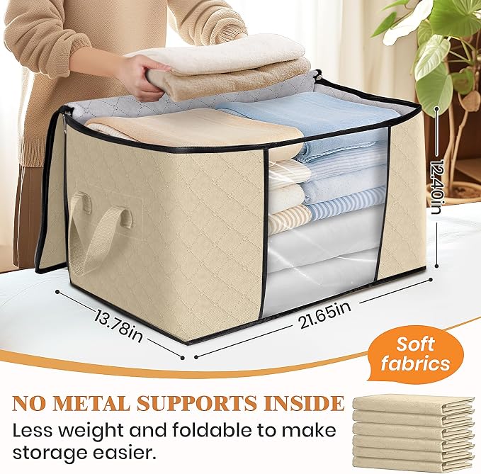 10 Pack Storage Bags for Clothes Blanket Storage Bins with Lids | Foldable Closet Organizers with Zippers,Window and Handles,Fabric Storage Bins for Sweater,Comforter,Bedding,Dorm essentials - Image 2