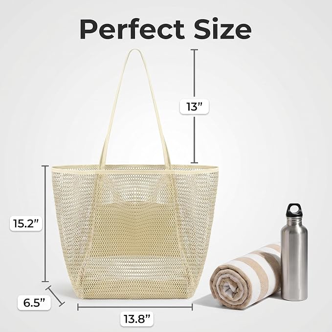 Mesh Beach Tote Bag for Women, Sandproof Quick Dry Foldable Travel Bag - Image 4