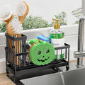Cisily Sponge Holder for Kitchen Sink, Sink Caddy Organizer with High Brush Holder, Kitchen Countertop Organizers and Storage Essentials, Rustproof 304 Stainless Steel (Black with Smiley Face, 9.25″) by CISILYHOMELIFE