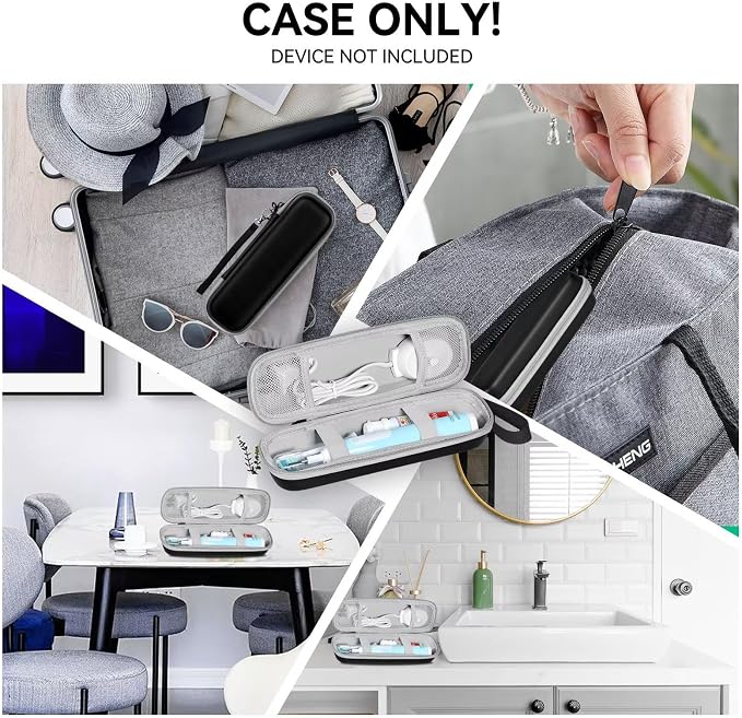 Travel Case for Oral-B/Oral-B Pro/Phlips Sonicare Electric Toothbrush with 2pcs Toothbrush Heads Cover Cap, Portable Hard Protective Storage Bag with Accessories Storage (Black) - Image 6
