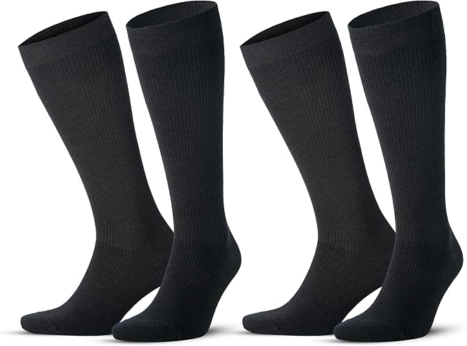 GoWith Unisex Black Merino Wool Graduated Compression Socks, 15-20 mmHg Thermal Travel Knee High Socks for Men & Women by GoWith