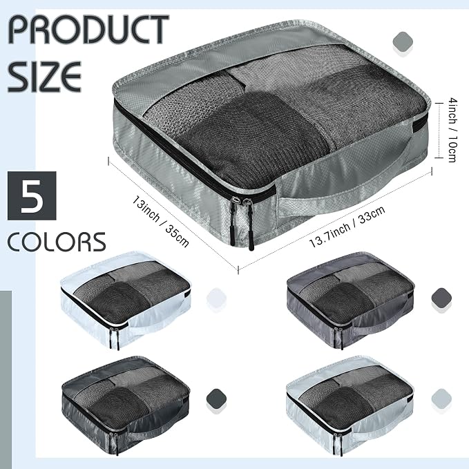 5 Pcs Packing Cubes for Suitcase Large Travel Cubes Carry on Luggage Organizer Bags for Clothes Accessories(M,Gray) - Image 2
