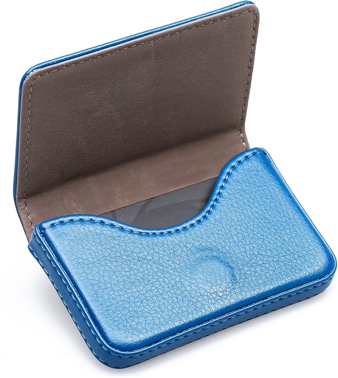 RFID Blocking Wallet - Minimalist Leather Business Credit Card Holder with Magnetic, Blue, Small - Image 2