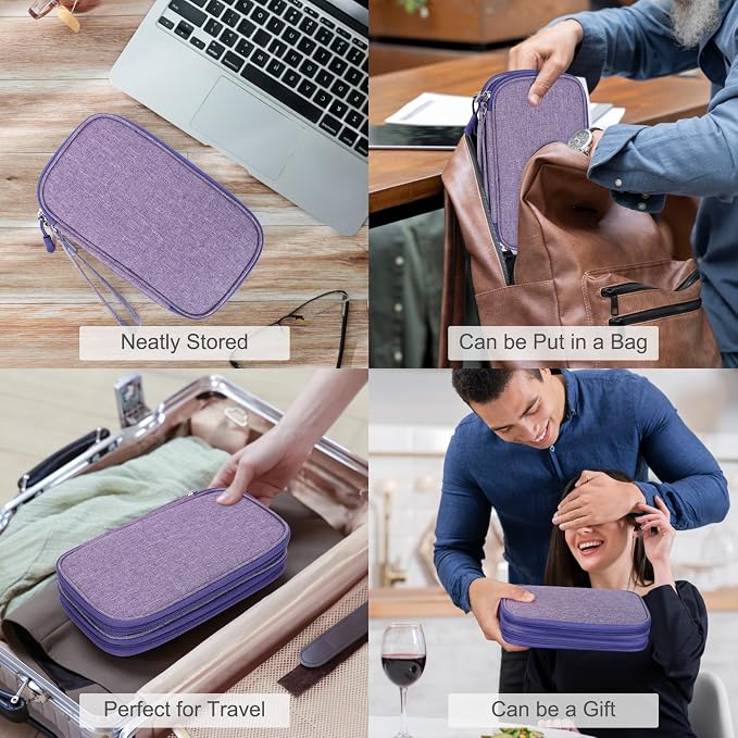 FYY Electronic Organizer, Travel Tech Pouch Bag, Medium, Dark Purple | Wrist Strap, Waterproof, Double Layers Portable Electronics Travel Carrying Case for Cord, Charger, Daily Business Trips Use - Image 7