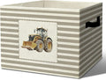 Rustic Construction Tractor Storage Bins Boxes Handles | grey striped nursery foldable basket for organizing bedroom toddler playroom by Unknown