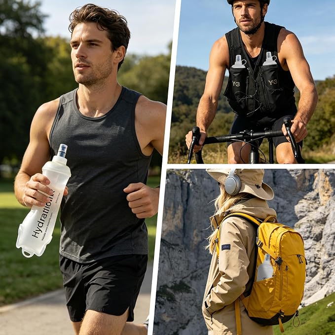 2Pcs 500ml Soft Flask, TPU Collapsible Soft Water Bottle for Hydration Pack, Running Vest, Leak-Proof Folding Water Bottle for Hiking Cycling Climbing Jogging- Wihte - Image 7