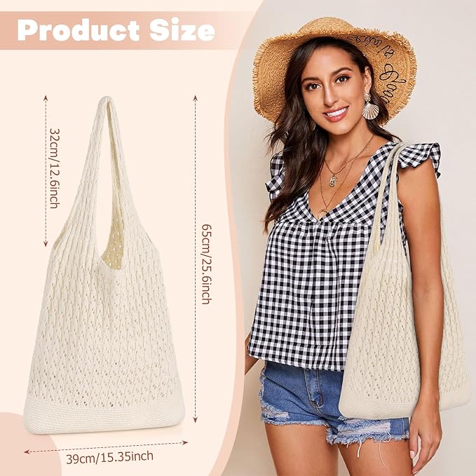 Sightor Crochet Tote Bag, Mesh Beach Bag Knit Summer Hobo Bag for Women | Beach Tote bag Vacation Outfits Aesthetic Boho Bag - Image 2