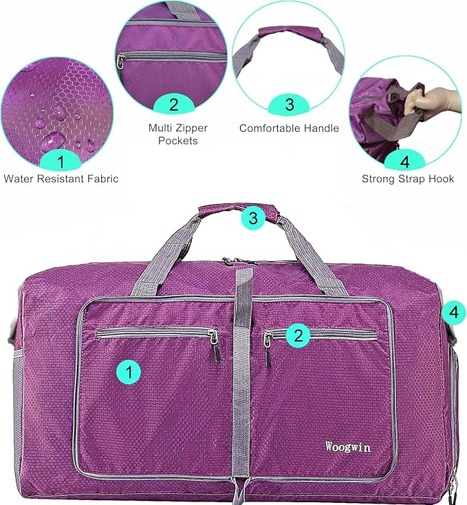 Woogwin Travel Duffel Bag Large Foldable Waterproof Overnight Bag for Beach Swim Bags Pool Sports Gym - Image 3