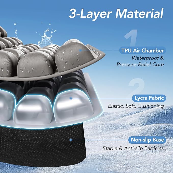 Travel Seat Cushion for Airplane, Adjustable Inflatable Seat Cushion | Pressure Relief Cushion for Long Sitting, Portable Support Pillow for Home, Airplane & Daily Use, Tailbone Comfort Support - Image 3