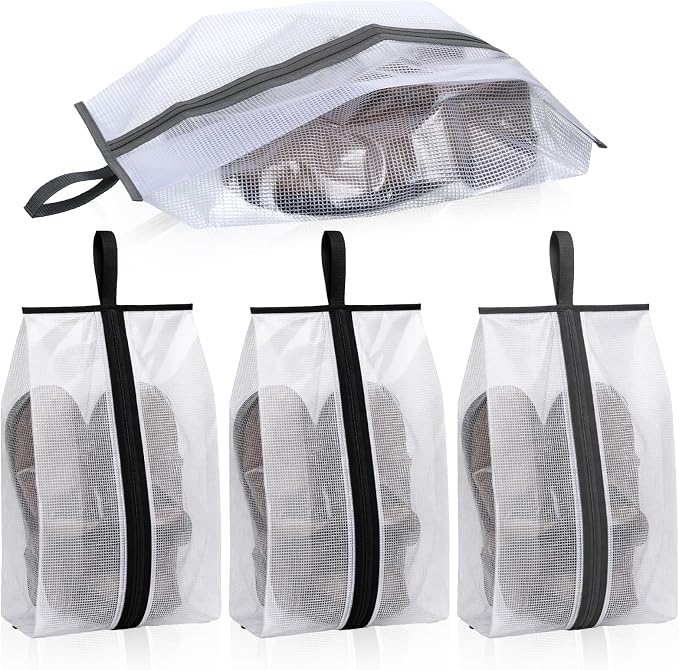 Shoe Bags for Travel, 4 PCS Large Travel Shoe Bag Clear Gym Shoes Bag with Zipper Waterproof Golf Shoes Dust Bags with Handle for Man and Women (Black & Gray) by Unknown