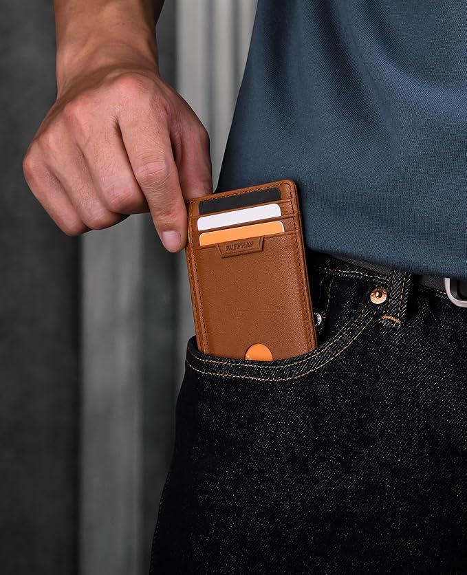Buffway Slim Wallet for Men Women Minimalist Small Leather Front Pocket Wallets with RFID Blocking and Gifts Box - Bassa Brown - Image 7