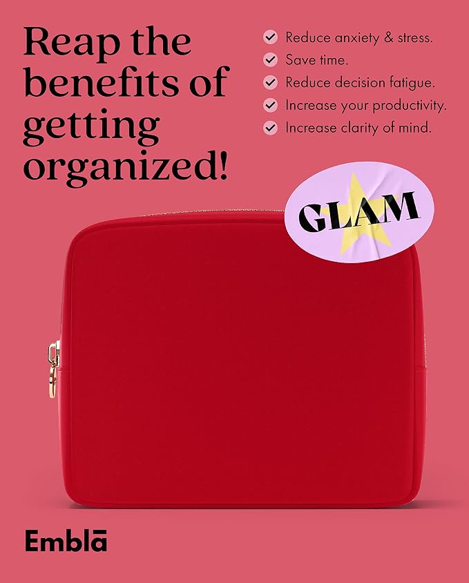 Embla Large Makeup Bag and Waterproof Nylon Travel Toiletry Bag, Large Capacity Cosmetic Zipper Pouch, Red - Image 6