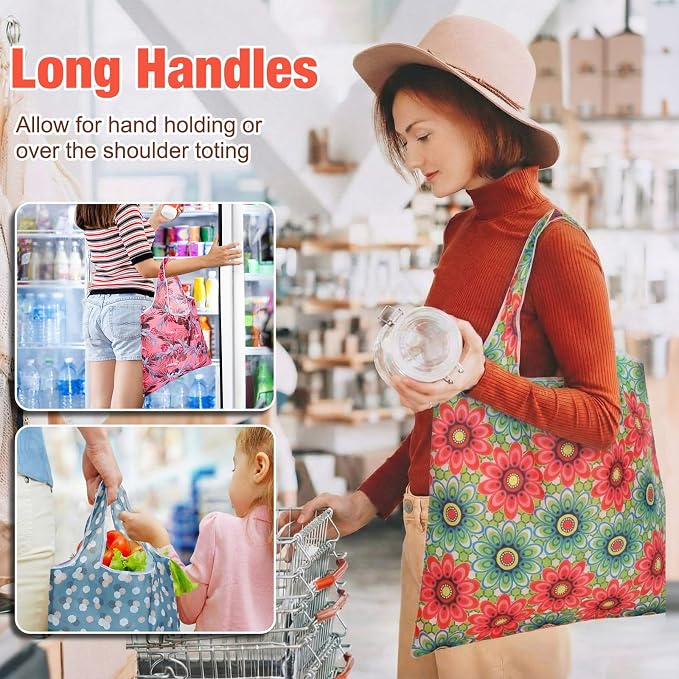 Eccliy 24 Pieces Reusable Grocery Bags Polyester Shopping Bags for Groceries Multi Colors Reusable Foldable Shopping Tote(Plants Style) - Image 5