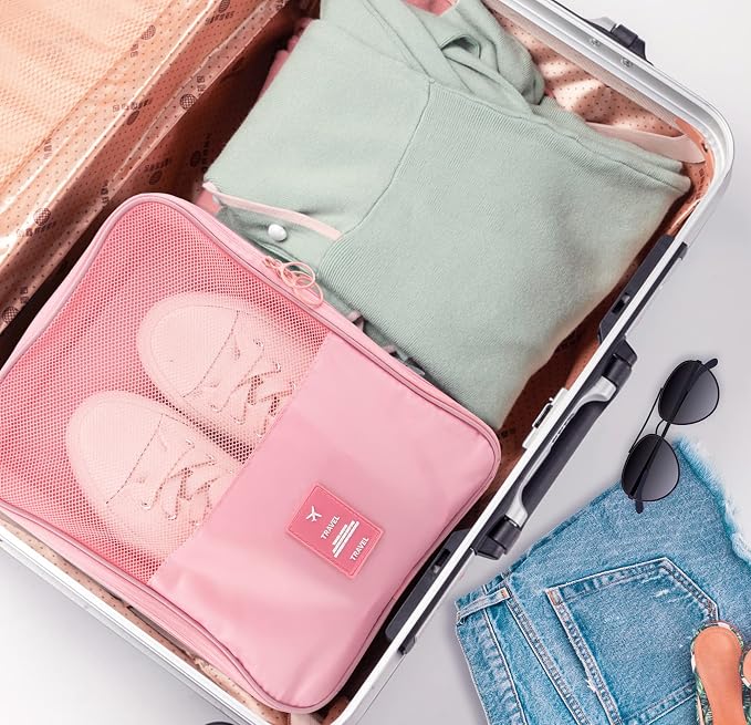 Travel Shoe Bags 2 Pcs of Shoe Organizers Set for Suitcase Hold 3 Pair of Shoes Waterproof Shoe Packing Cubes for Travel and Daily Use Storage Pouch with Handle (Blue+Pink) - Image 5