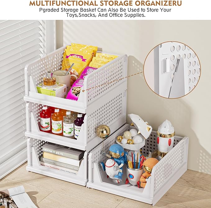 SNSLXH 5 Pack Stackable Closet Organizer Box, Multifunctional & Foldable Closet Storage Basket for Bathroom Kitchen Laundry Room Wardrobe Storage, Space-Saving Clothes Storage Drawer Organizer, Pink | Stackable & Foldable Closet Storage Bins for Bathro... - Image 7