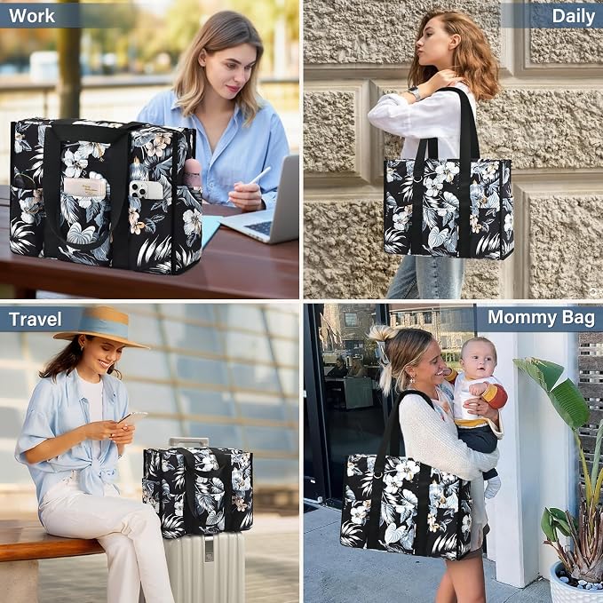 Becokan Large Tote Bag for Women Waterproof with 12 Pockets Top Zipper Closure Utility Teacher Nurse Bags for Work School - Image 6