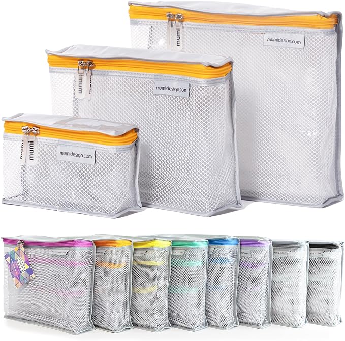 MUMI Travel Toiletry Bag Set of 3 - Clear TSA Approved, Orange | Water-resistant makeup organizer pouches for skincare, cosmetics & travel accessories by MUMI